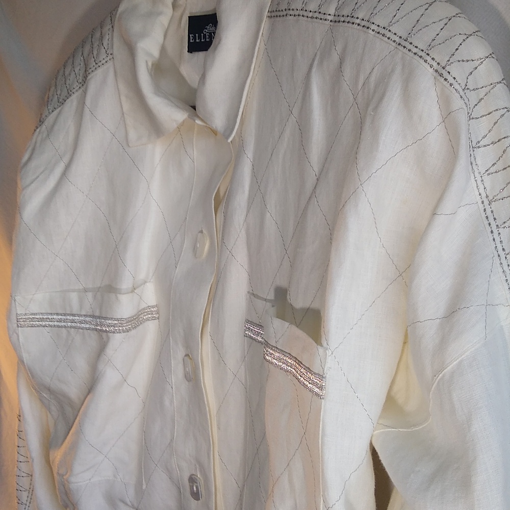 Vintage 80's Ellen Tracy size 12 ivory/cream linen suit jacket - Picture 2 of 16